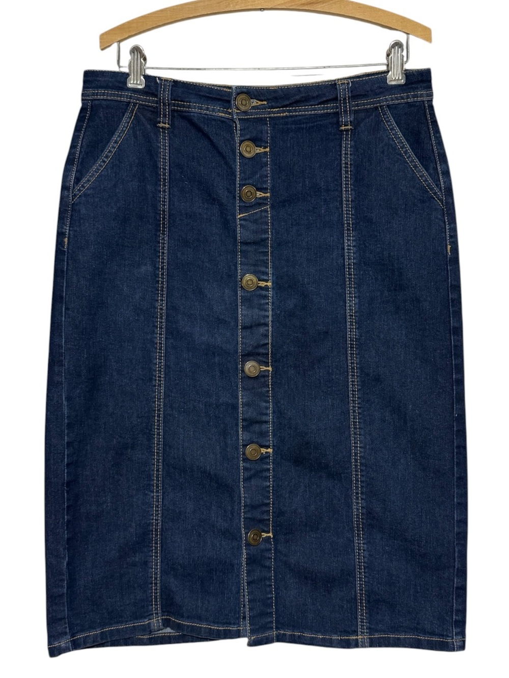 Christopher Banks Button Front Jean Skirt Size 10 Dark Wash Long Modest